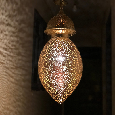 Bulb-Shaped Ceiling Lamp – Handcrafted in Morocco, Available in Gold, Silver, Black Brass – Luxury for Indoor Lighting