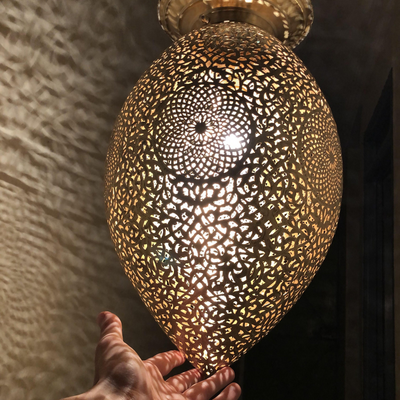 Bulb-Shaped Ceiling Lamp – Handcrafted in Morocco, Available in Gold, Silver, Black Brass – Luxury for Indoor Lighting