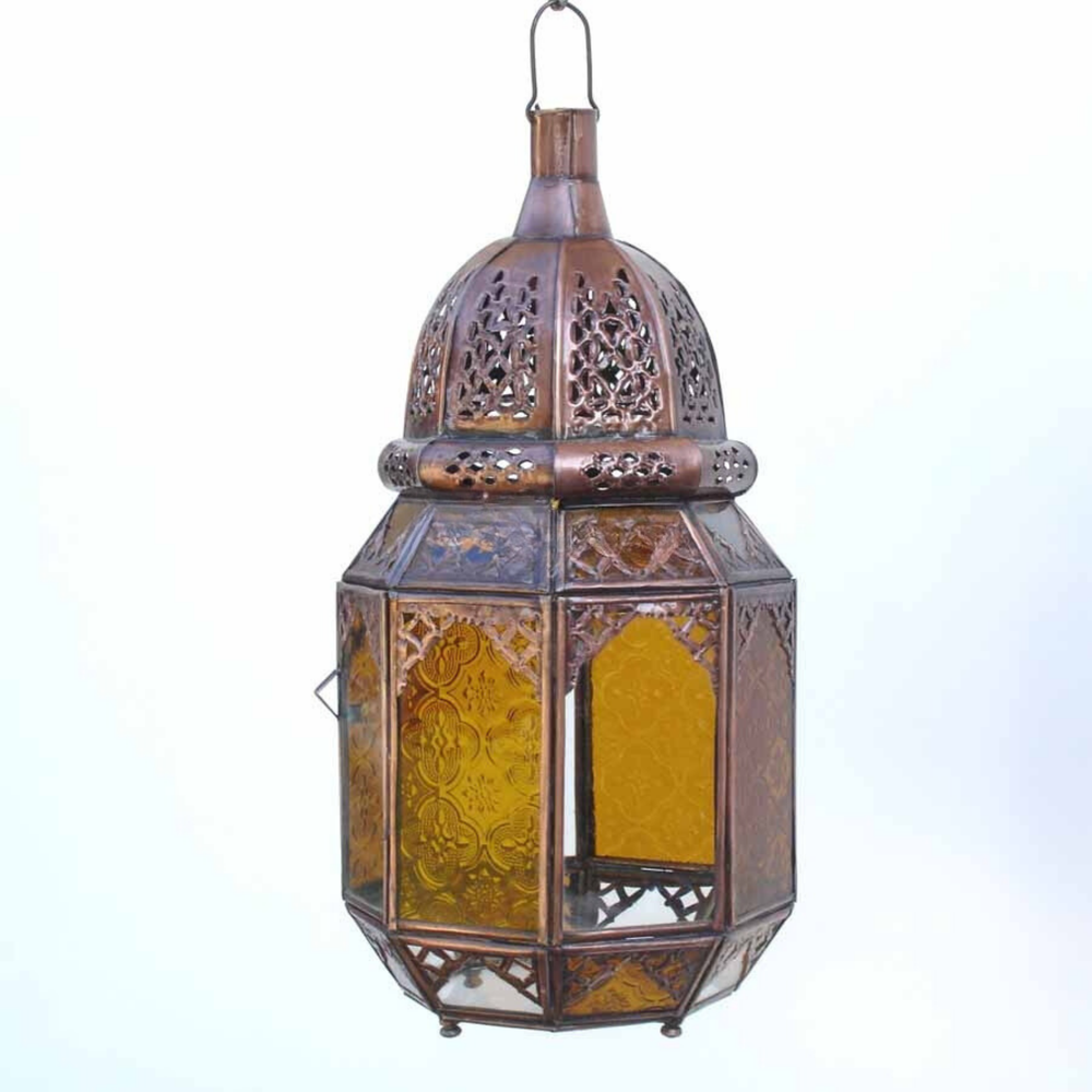 Moroccan Lanterns Amina Mandarine hanging light with warm orange panels for entries and cozy home spaces