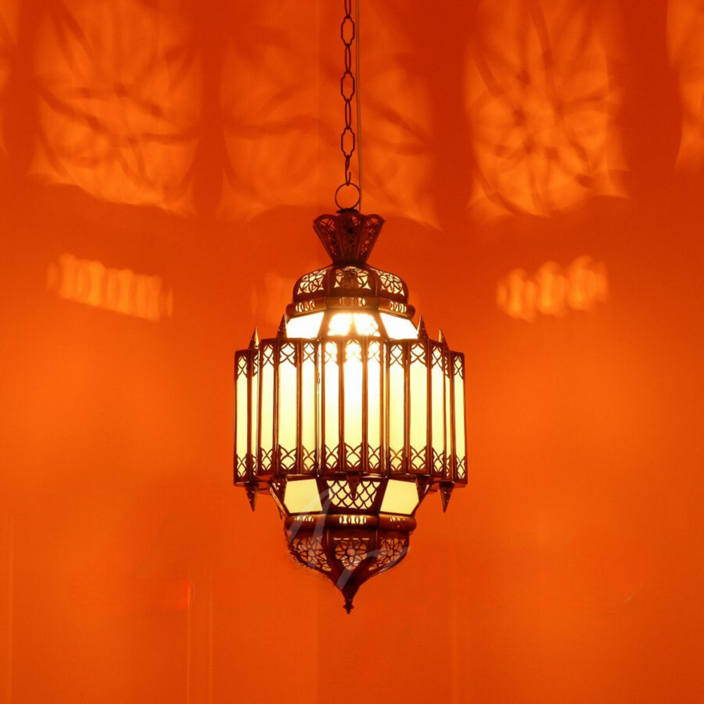 Moroccan Lanterns Awal Snow showing soft glass light with a clean Moroccan frame for cozy home spaces
