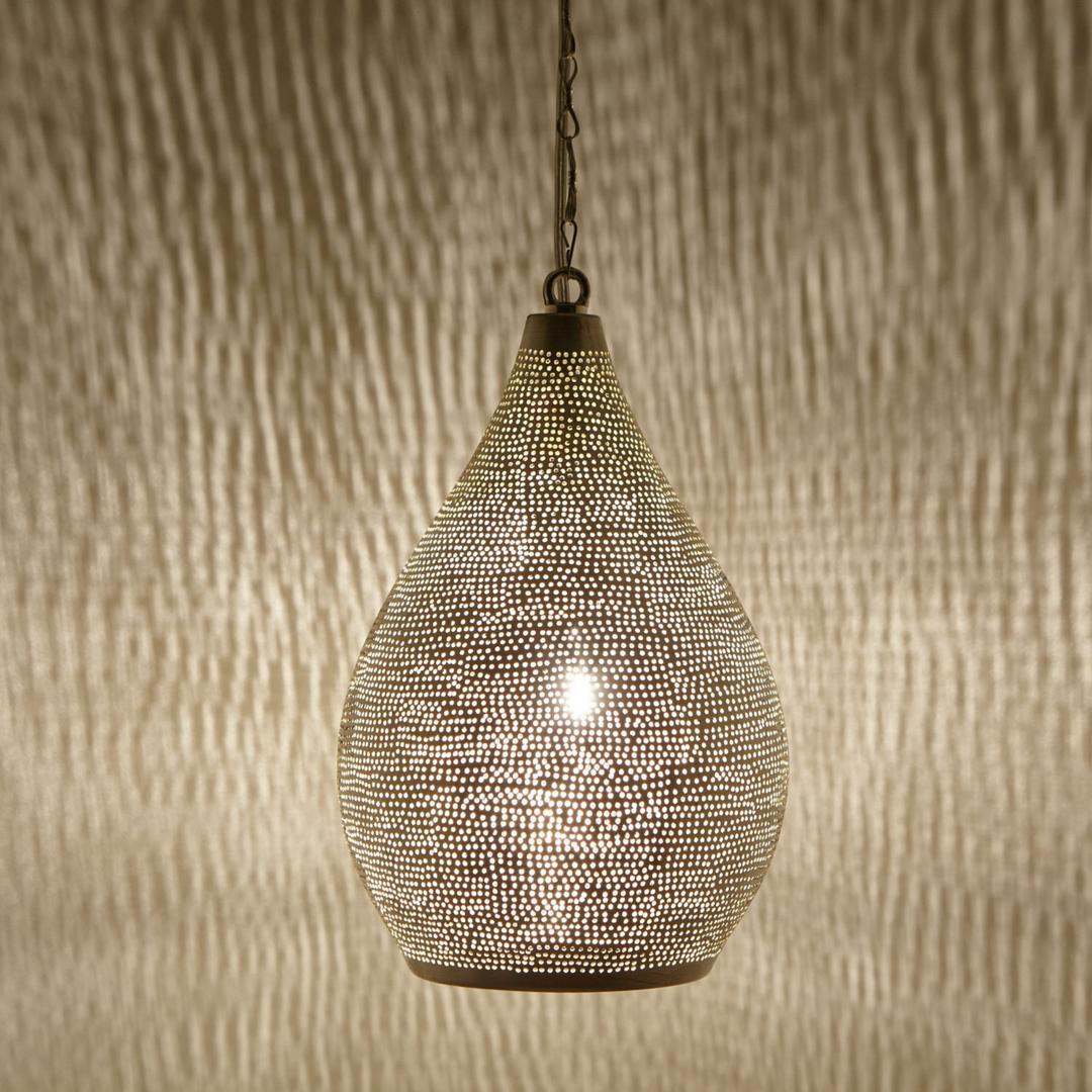 Ameen brass ceiling light with golden pendant glow adding warm ambience to dining rooms and peaceful bedroom ceilings.
