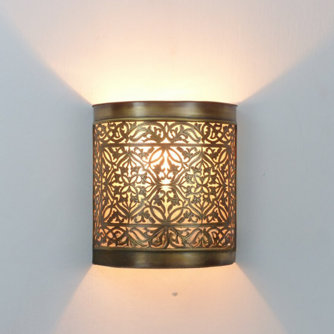 Brass Wall Sconce Mehdi S with warm glow and handmade brass detail for bedrooms, hallways, and cozy interior spaces