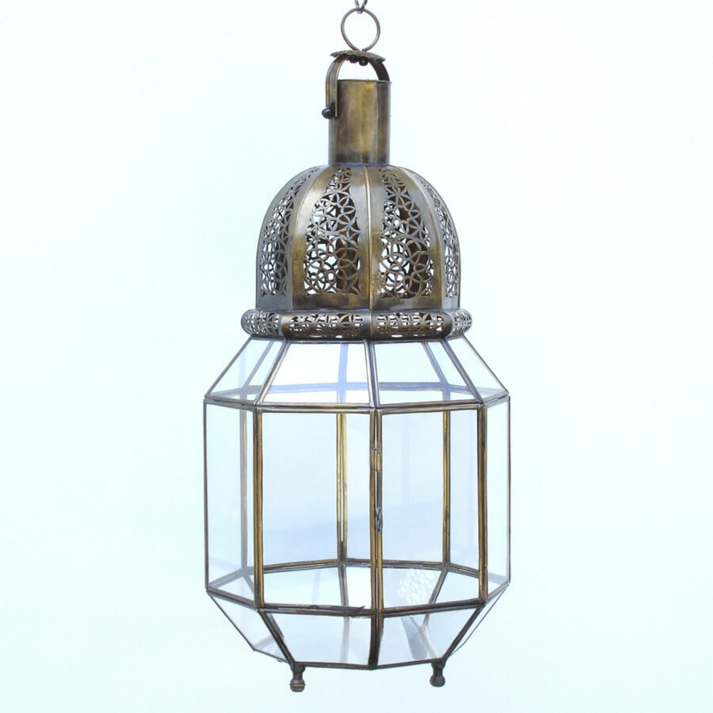 Moroccan Lanterns Sahil Bronze Brass close detail showing textured metalwork and warm lantern character