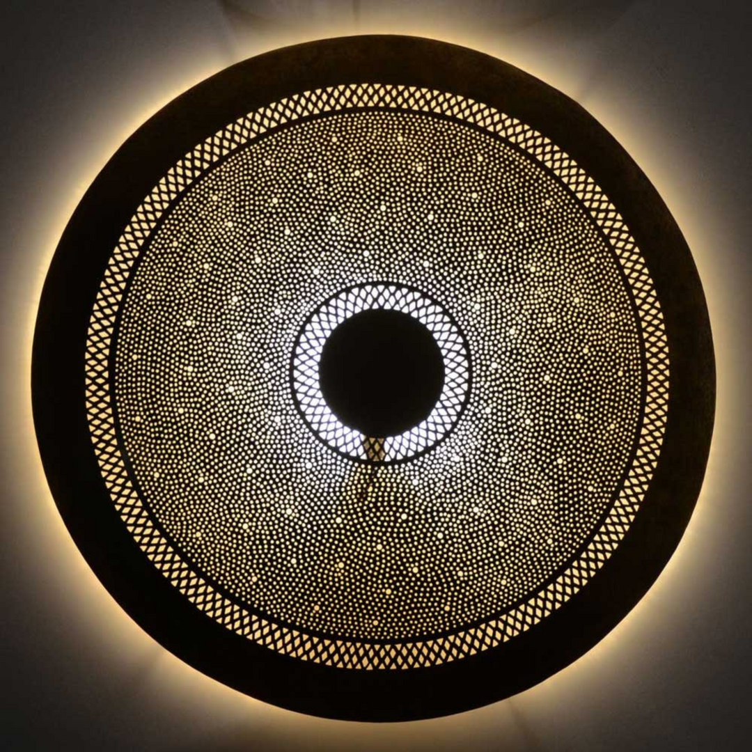 Flush Wall Sconces Nawal with soft golden glow and compact Moroccan detail for bedrooms, hallways, and cozy interiors
