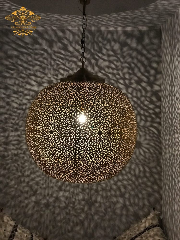 Sphere Pendant Lighting with Moroccan style – Comes Hardwired with Light Bulb – Perfect for Traditional or Modern Decoration