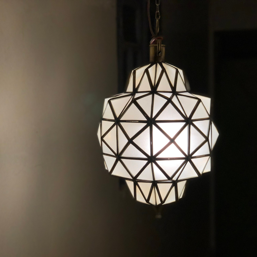 Brass Ceiling Light Jaaj with patterned brass detail, made to brighten bedrooms, corridors, and relaxed living spaces.