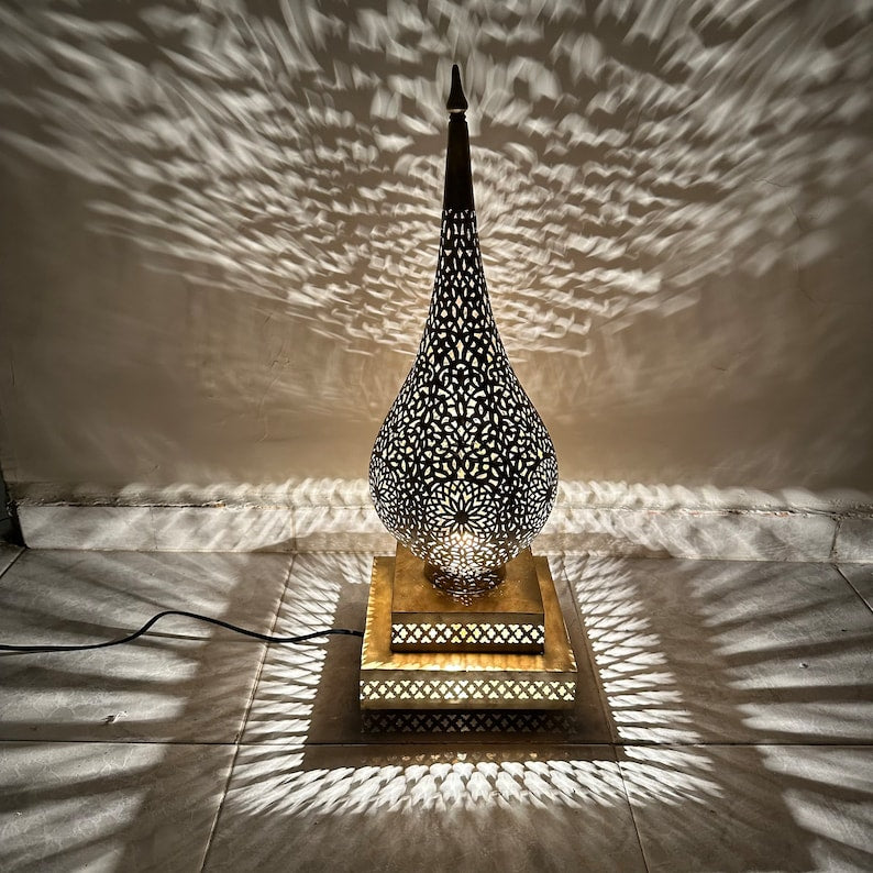 Jawahir Moroccan table and floor lamp with handmade body for luxury accent lighting in living spaces.