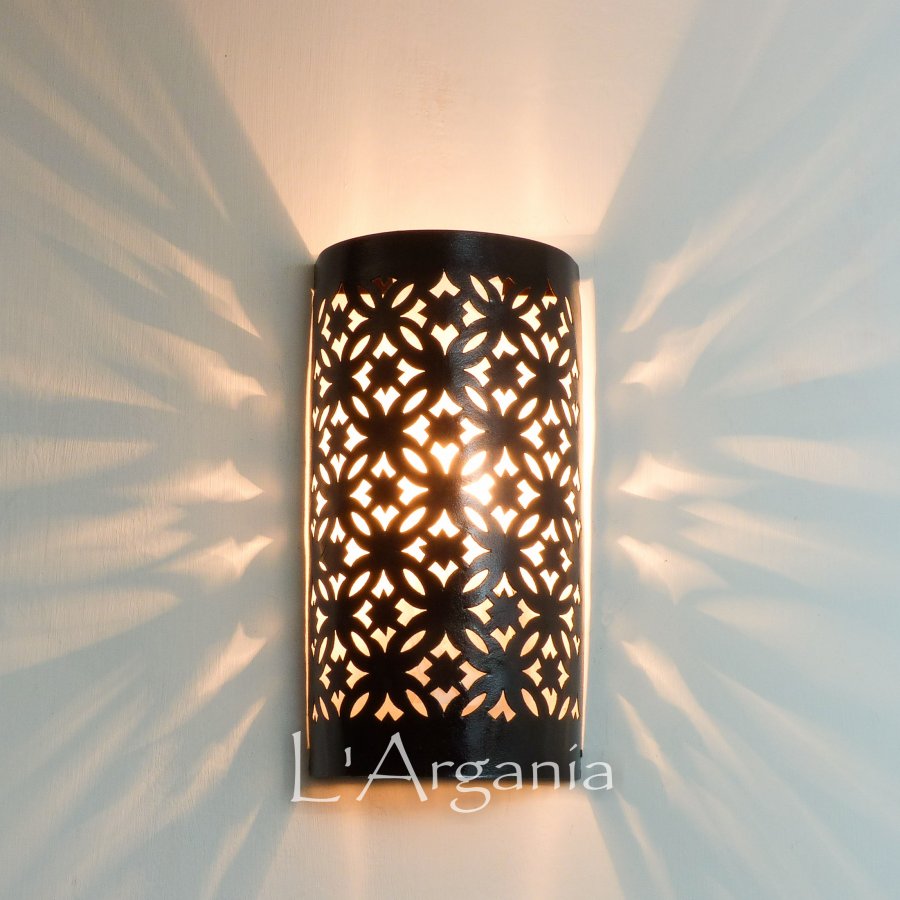 Layal iron wall sconce with handcrafted Moroccan metal detail for warm decorative wall lighting.