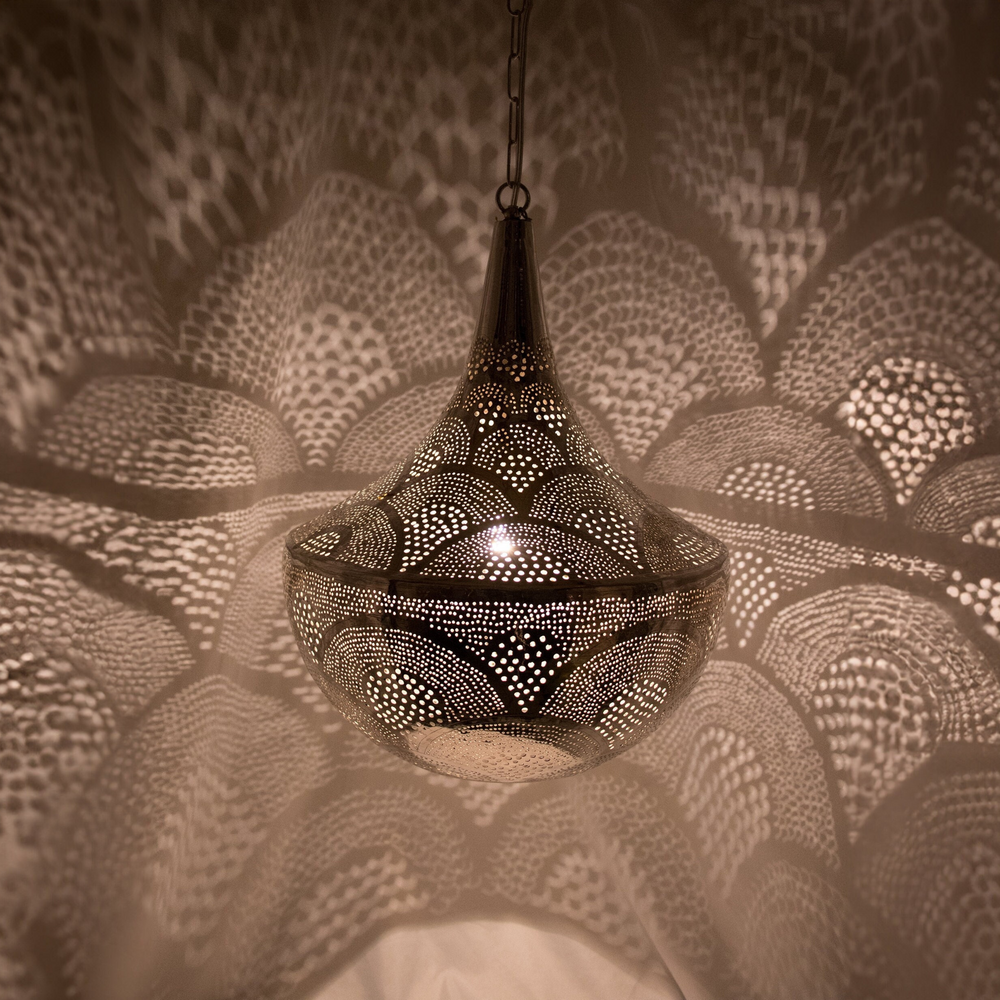 Mahmoud decorative pendant lamp with handcrafted brass texture and soft ceiling light for riads, hallways, and cozy living spaces.
