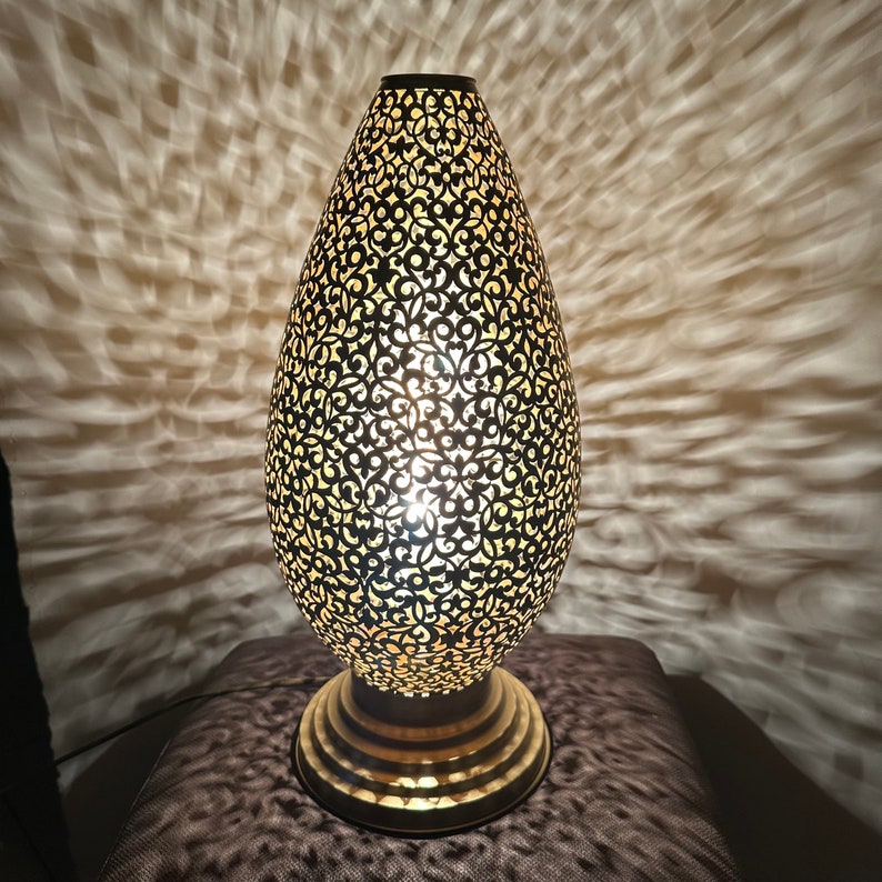 Maya Moroccan table and floor lamp with artisan metal frame for warm decorative interior lighting.