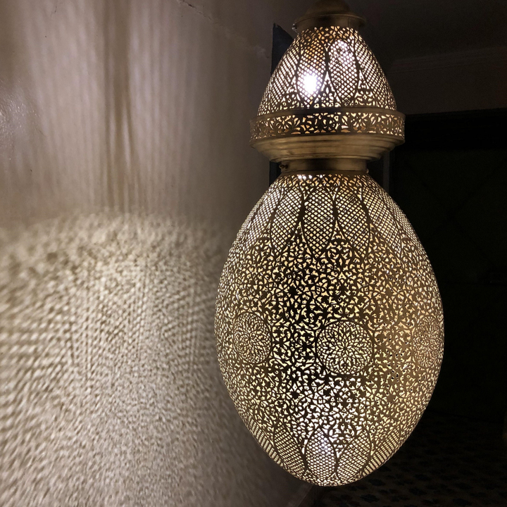 Brass Ceiling Light Ashraf close finish view with Moroccan brass tone and refined decorative ceiling character
