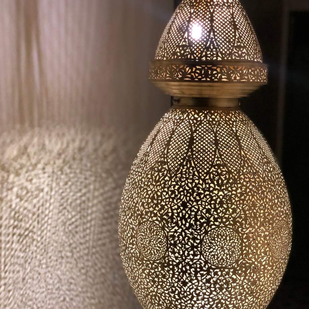 Brass Ceiling Light Ashraf top view highlighting rounded brass shade and handmade Moroccan metalwork