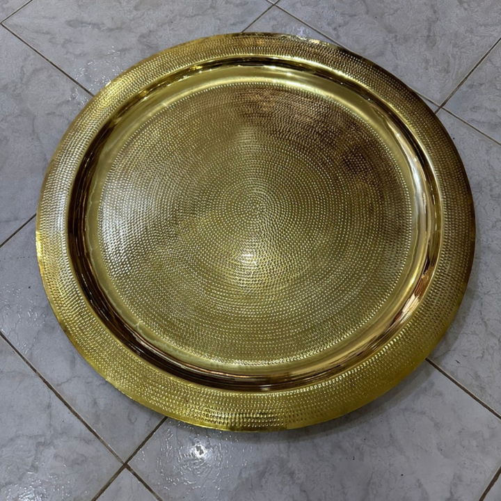 Moroccan Hand Engraved Tray Hamsa arranged for serving tea, sweets, or decor with handcrafted brass character