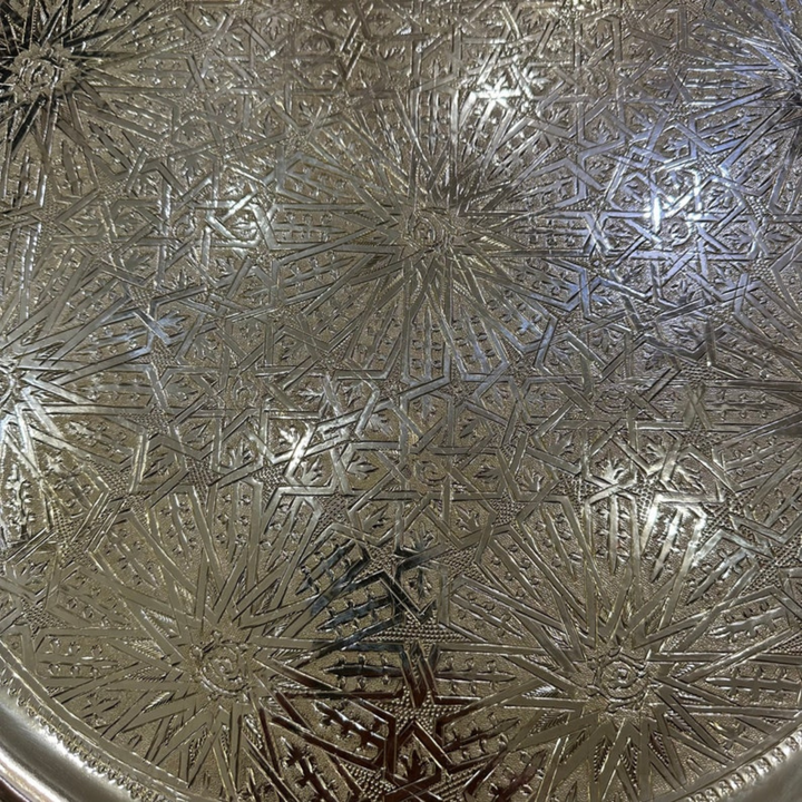 Moroccan Hand Engraved Tray Sephir front view highlighting engraved detail, warm tone, and graceful presentation