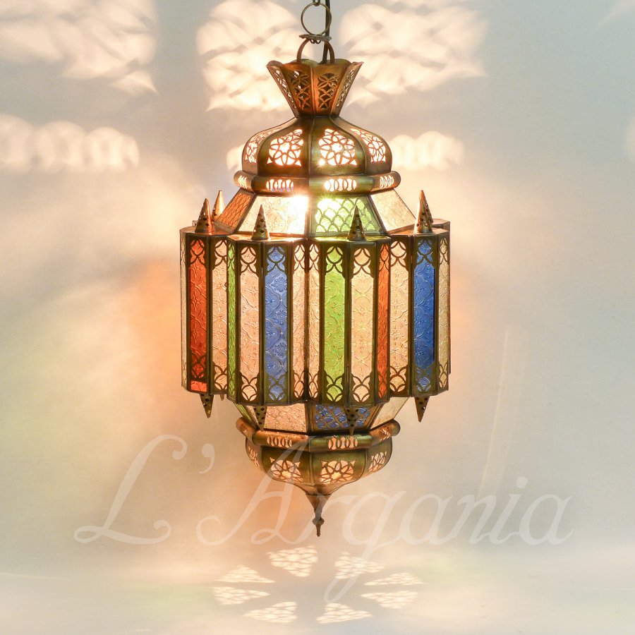 Moroccan Lanterns Awal Multicolor with bright glass glow and handcrafted metal detail for patios and lounges