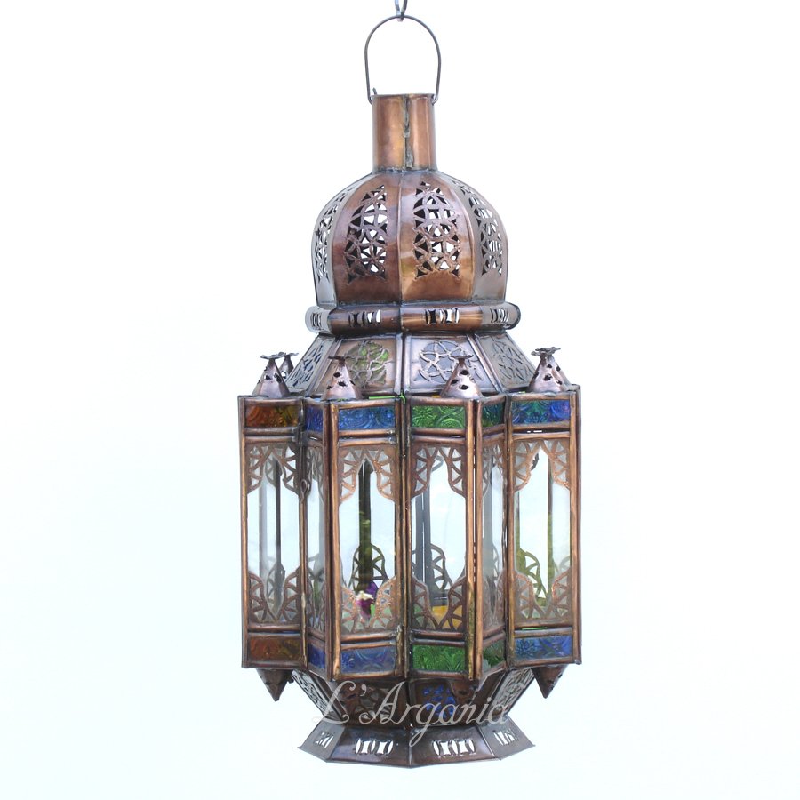 Front view of Mqenta Mini glass lamp showing a petite lantern shape for boutique hotel interiors.