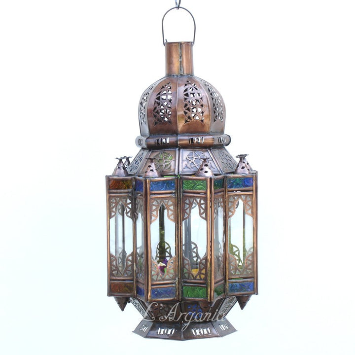 Front view of Mqenta Mini glass lamp showing a petite lantern shape for boutique hotel interiors.