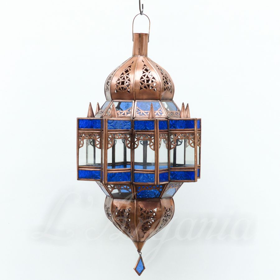 Front view of Mqenta Sky glass lamp showing cool blue tones for resort and boutique hotel decor.