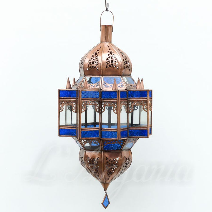 Front view of Mqenta Sky glass lamp showing cool blue tones for resort and boutique hotel decor.