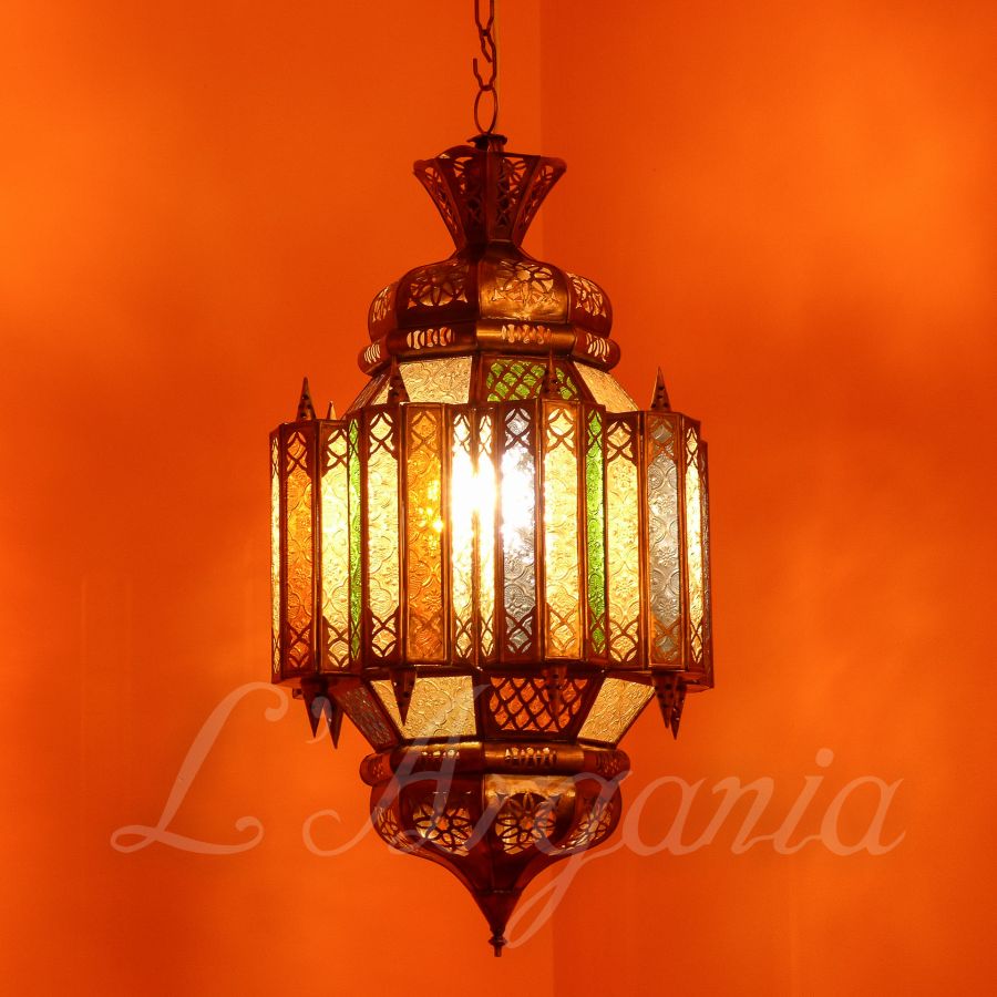 Moroccan Lanterns Awal Multicolor close view showing colorful glass panels and decorative lantern form