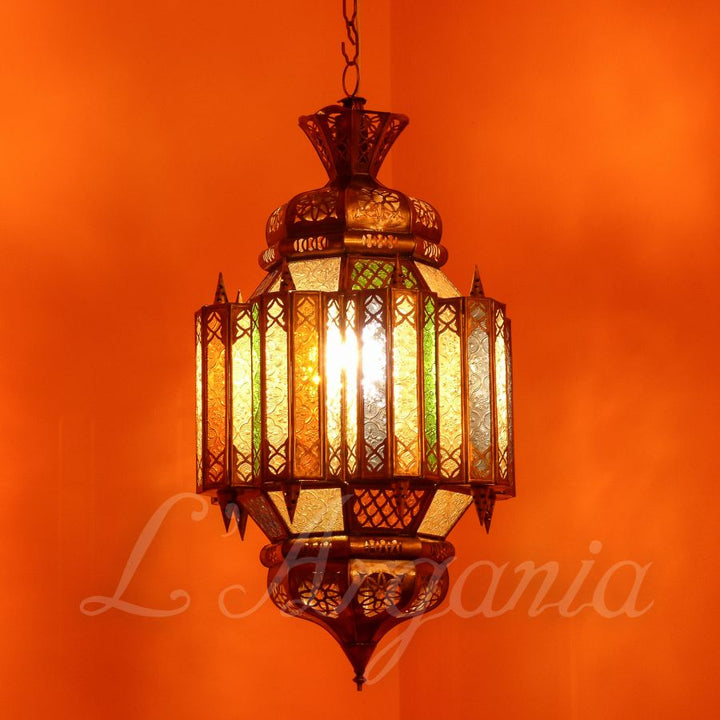 Moroccan Lanterns Awal Multicolor close view showing colorful glass panels and decorative lantern form