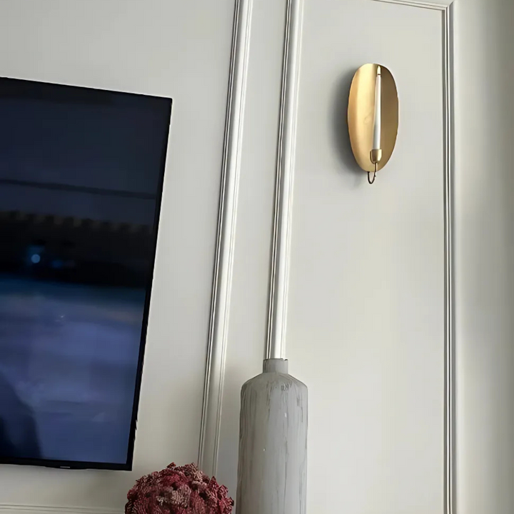 Brass Candle Holder Oval closeup with golden brass texture and refined Moroccan craft for cozy room lighting accents