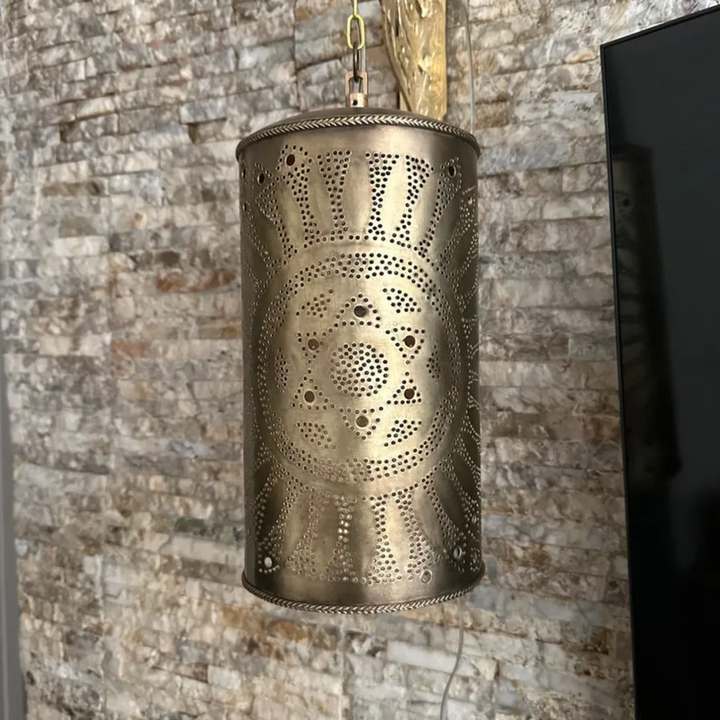 Brass Wall Sconce Rihab showing Moroccan brass style and soft illumination for entry walls, lounges, and elegant interiors