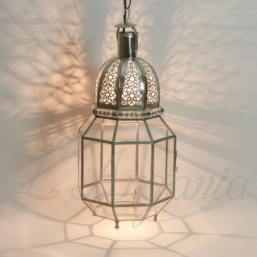 Sahil Silver lantern with antique glass panels styled for courtyards and boutique hotel spaces.