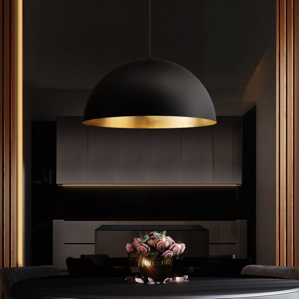 Set Of Brass Dome Ceiling Lights Black & Gold shown as a coordinated pair with bold contrast and decorative ceiling style