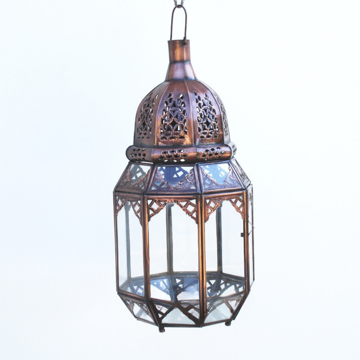 Moroccan Lanterns Amina Transparent close detail showing clear panes, shaped edges, and decorative lantern style